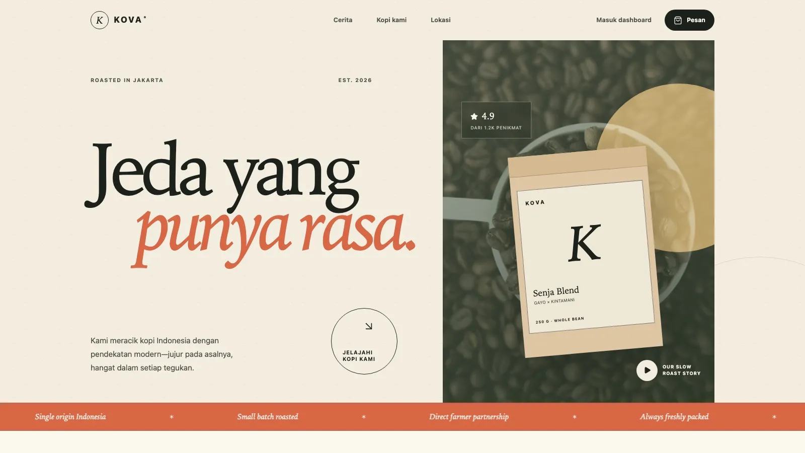 Karya web & app untuk KOVA Coffee